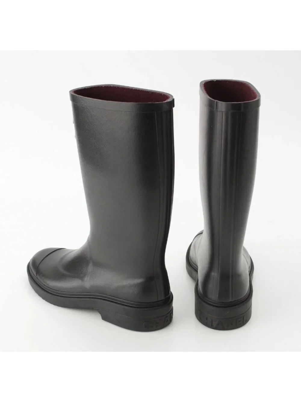 Chanel Rubber CC Logo Rain Shoes Boots Black